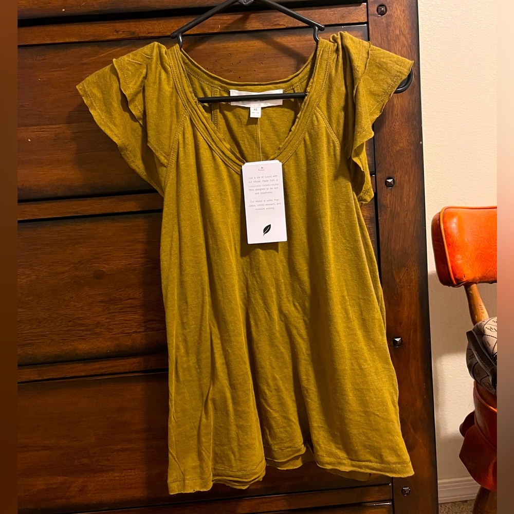 Olive green tulip sleeve shirt